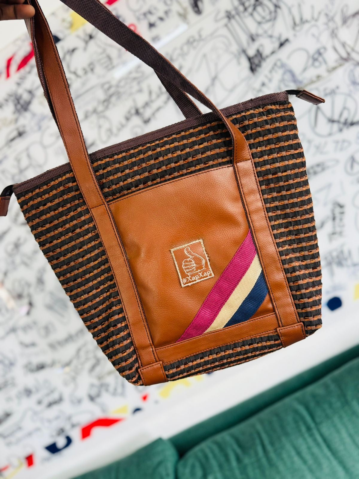 XapXap Tote Bag - Black & Brown Striped